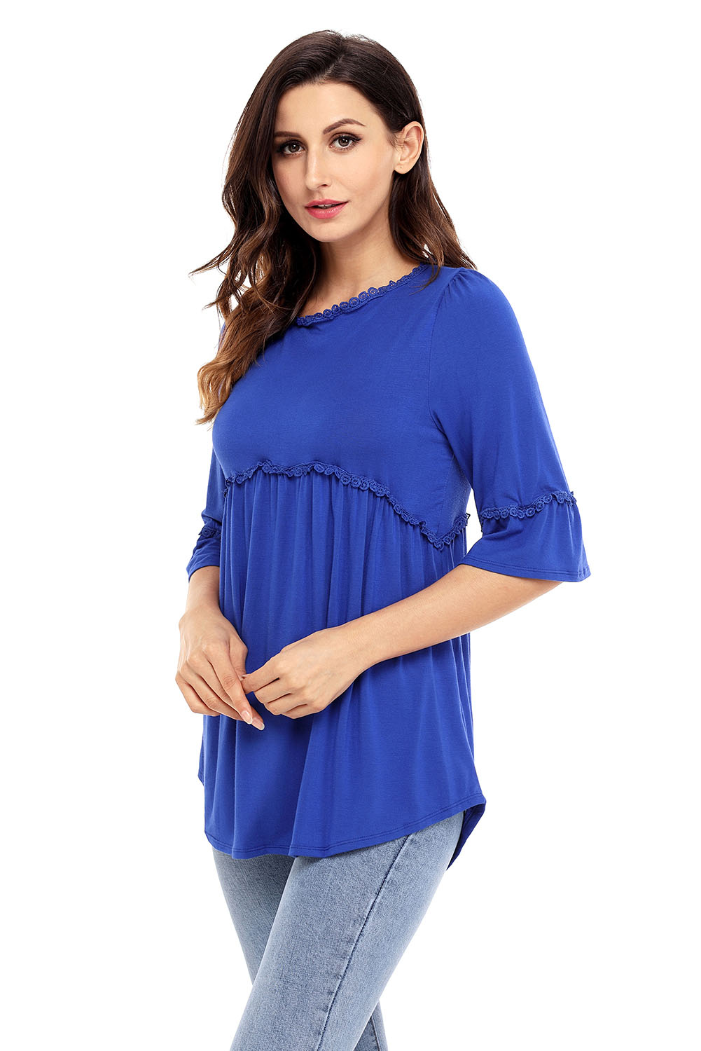 BY250232-5 Blue Babydoll Long Tunic Top